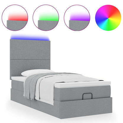 Pouf Letto con Materasso e LED Grigio Chiaro 80x200cm Tessuto