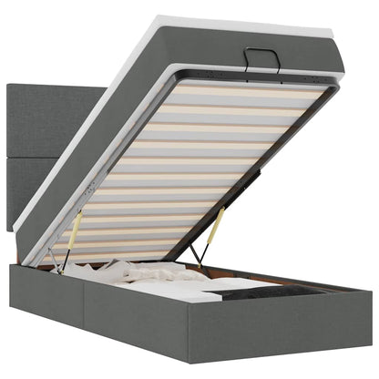 Pouf Letto con Materasso e LED Grigio Scuro 80x200cm in Tessuto