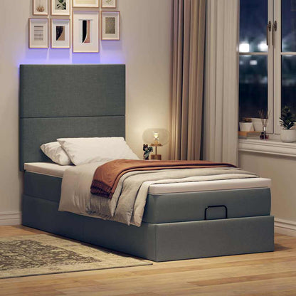 Pouf Letto con Materasso e LED Grigio Scuro 80x200cm in Tessuto