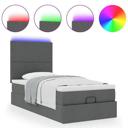 Pouf Letto con Materasso e LED Grigio Scuro 80x200cm in Tessuto