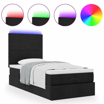 Pouf Letto con Materasso e LED Nero 80x200cm in Tessuto
