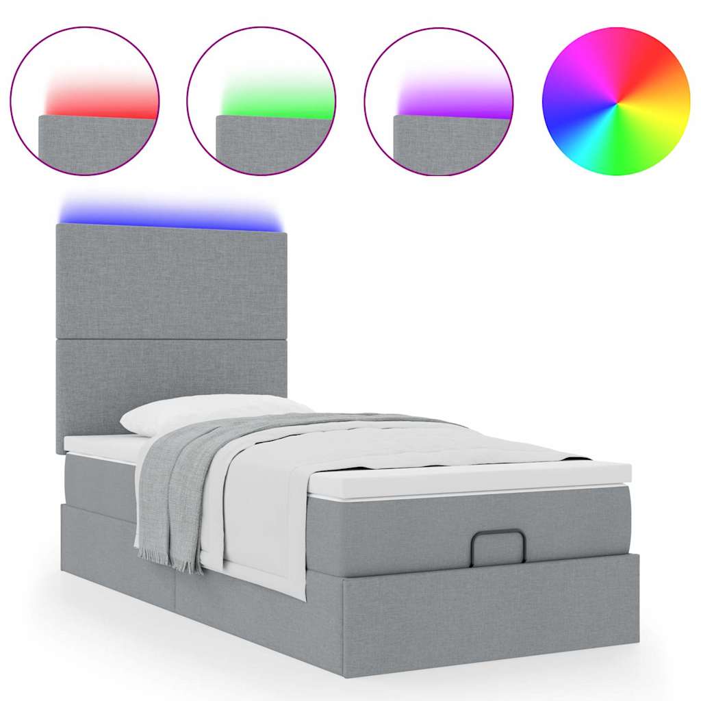 Pouf Letto con Materasso e LED Grigio Chiaro 90x200 cm Tessuto