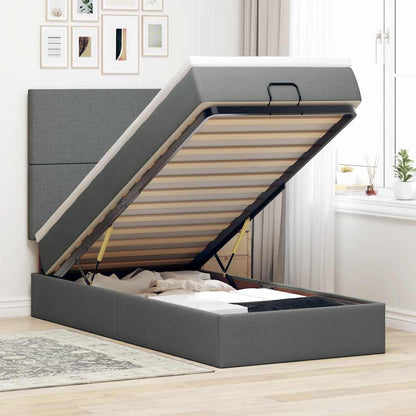 Pouf Letto con Materasso e LED Grigio Scuro 90x200 cm Tessuto
