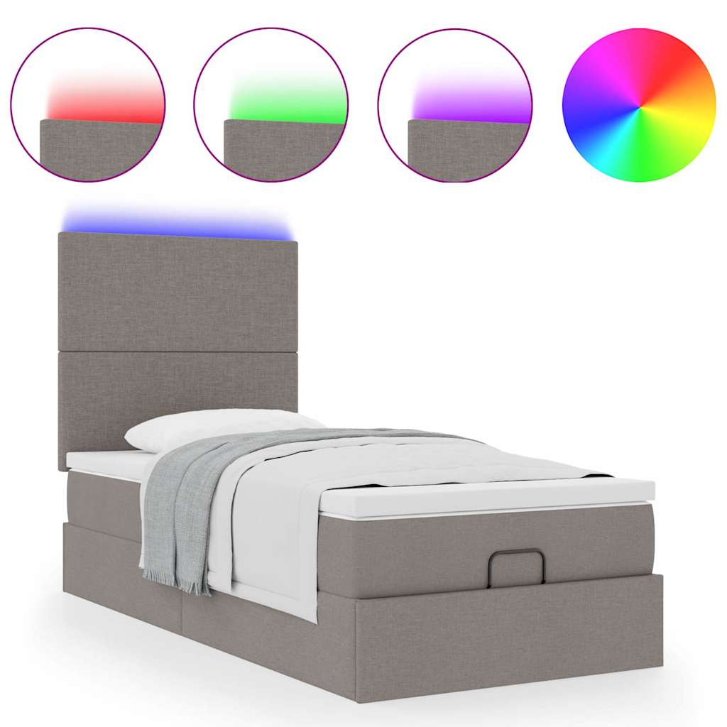 Pouf Letto con Materasso e LED Tortora 90x200 cm in Tessuto