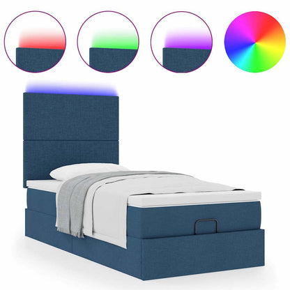 Pouf Letto con Materasso e LED Blu 90x200 cm in Tessuto