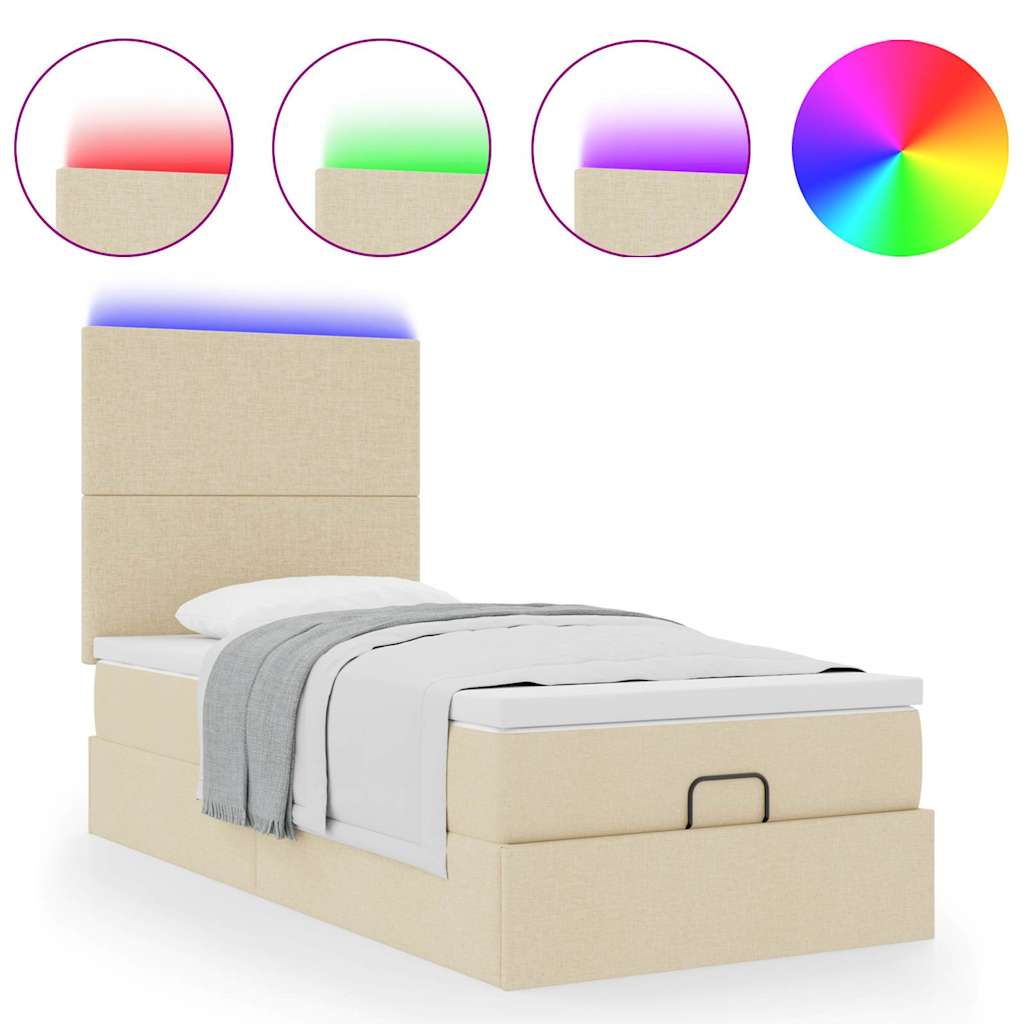 Struttura Letto Pouf con Materasso Crema 100x200 cm in Tessuto
