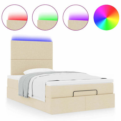 Struttura Letto Pouf con Materasso Crema 120x200 cm in Tessuto