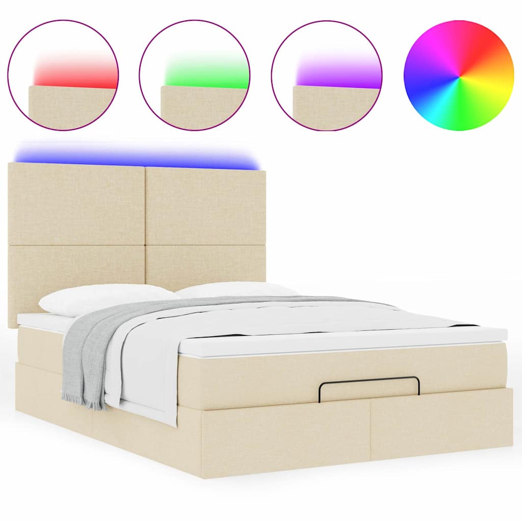 Struttura Letto Pouf con Materasso Crema 140x190 cm in Tessuto