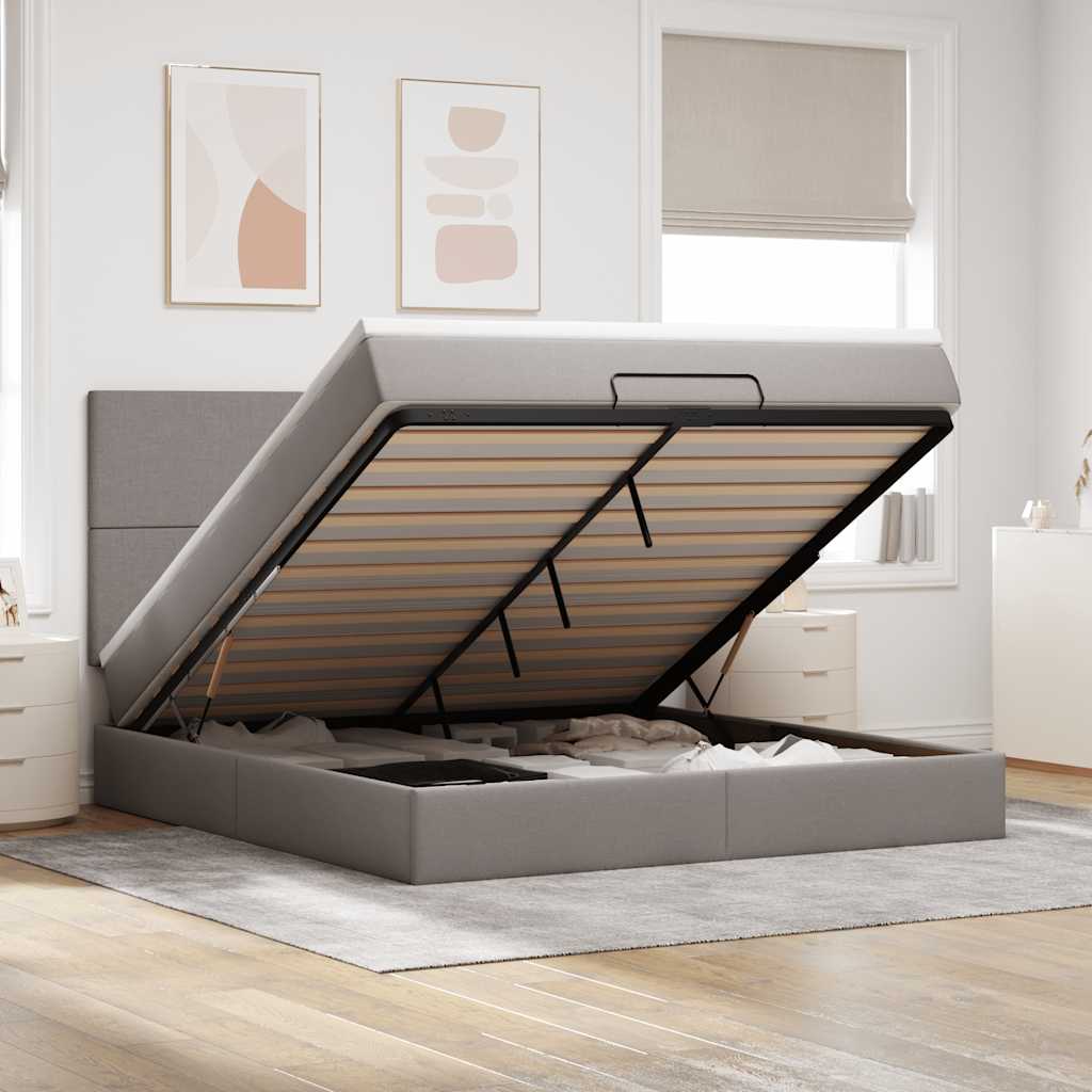 Struttura Letto Pouf con Materasso Tortora 180x200cm in Tessuto