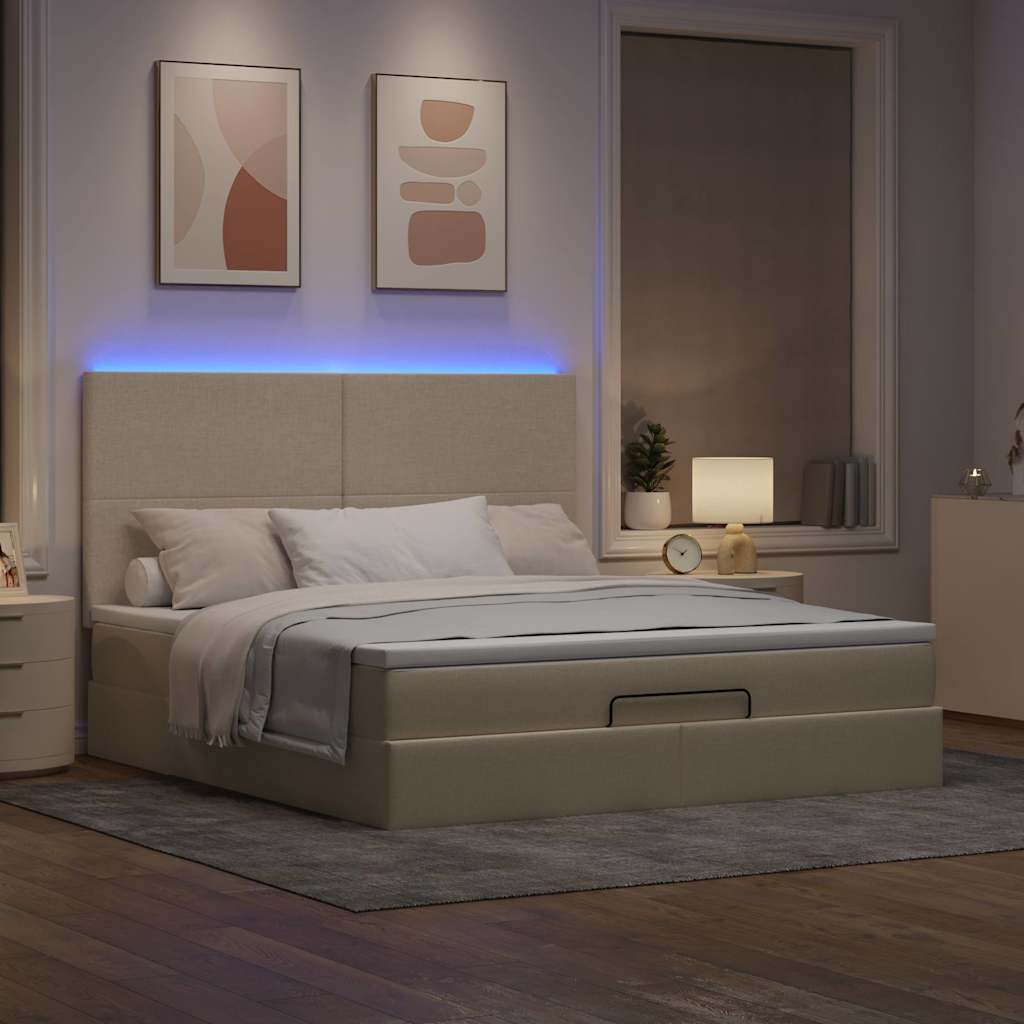 Struttura Letto Pouf con Materasso Crema 180x200 cm in Tessuto