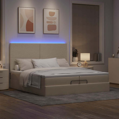 Struttura Letto Pouf con Materassi Crema 200x200 cm in Tessuto