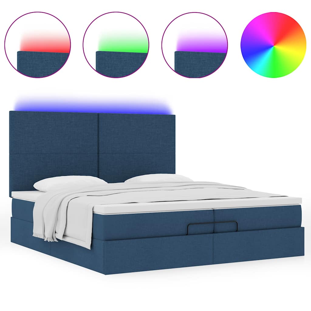 Struttura Letto Pouf con Materassi Blu 200x200 cm in Tessuto