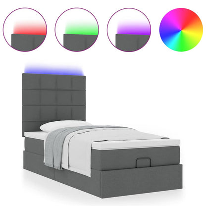 Pouf Letto con Materasso e LED Grigio Scuro 80x200cm in Tessuto