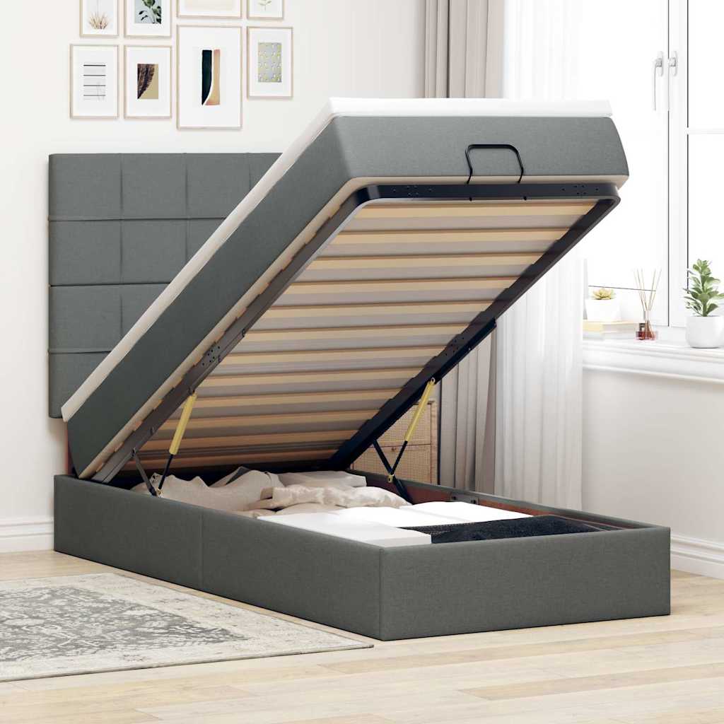 Pouf Letto con Materasso e LED Grigio Scuro 80x200cm in Tessuto