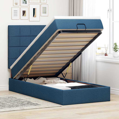Struttura Letto Pouf con Materasso Blu 80x200 cm in Tessuto