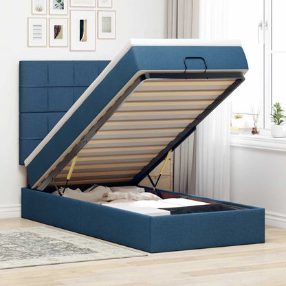 Struttura Letto Pouf con Materasso Blu 90x190 cm in Tessuto