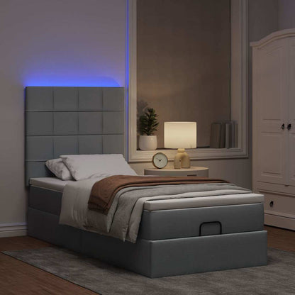 Pouf Letto con Materasso e LED Grigio Chiaro 90x200 cm Tessuto