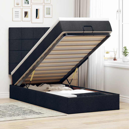 Struttura Letto Pouf con Materasso Nero 90x200 cm in Tessuto