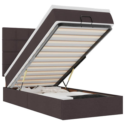 Pouf Letto con Materasso e LED Marrone Scuro 90x200 cm Tessuto