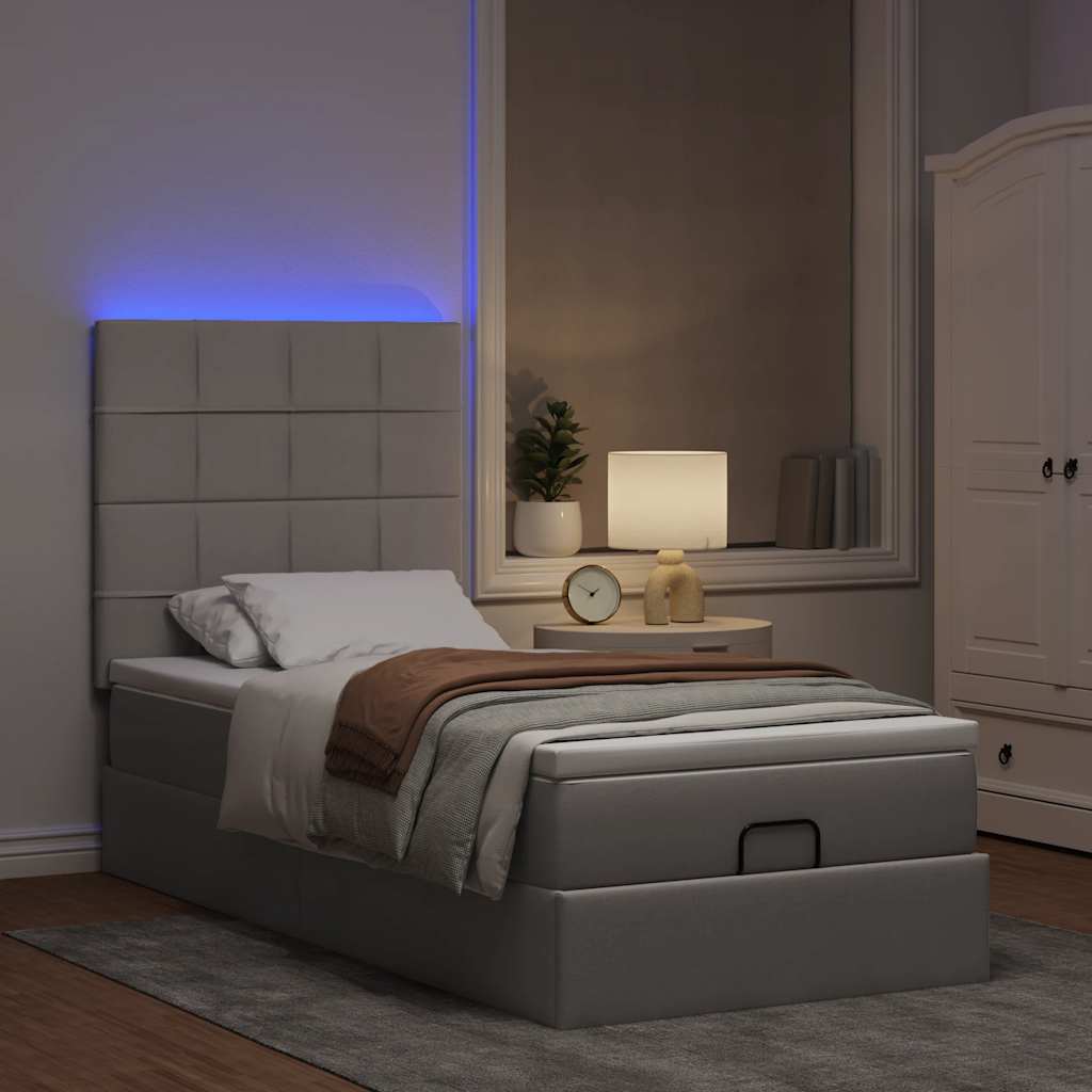 Pouf Letto con Materasso e LED Tortora 90x200 cm in Tessuto