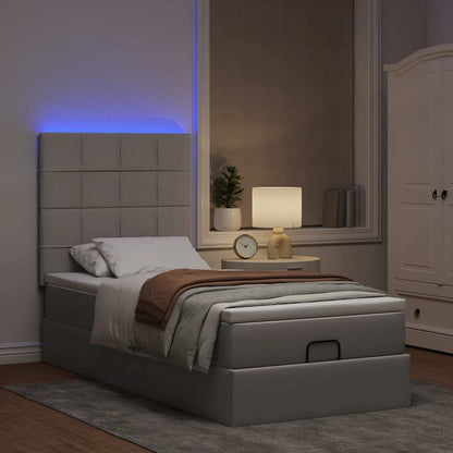 Pouf Letto con Materasso e LED Tortora 90x200 cm in Tessuto