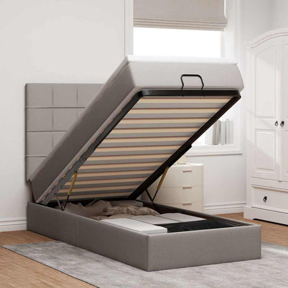 Pouf Letto con Materasso e LED Tortora 90x200 cm in Tessuto