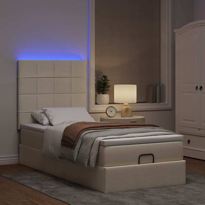 Pouf Letto con Materasso e LED Crema 90x200 cm in Tessuto