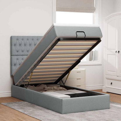 Pouf Letto con Materasso e LED Grigio Chiaro 80x200cm Tessuto