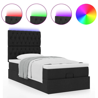Pouf Letto con Materasso e LED Nero 80x200cm in Tessuto