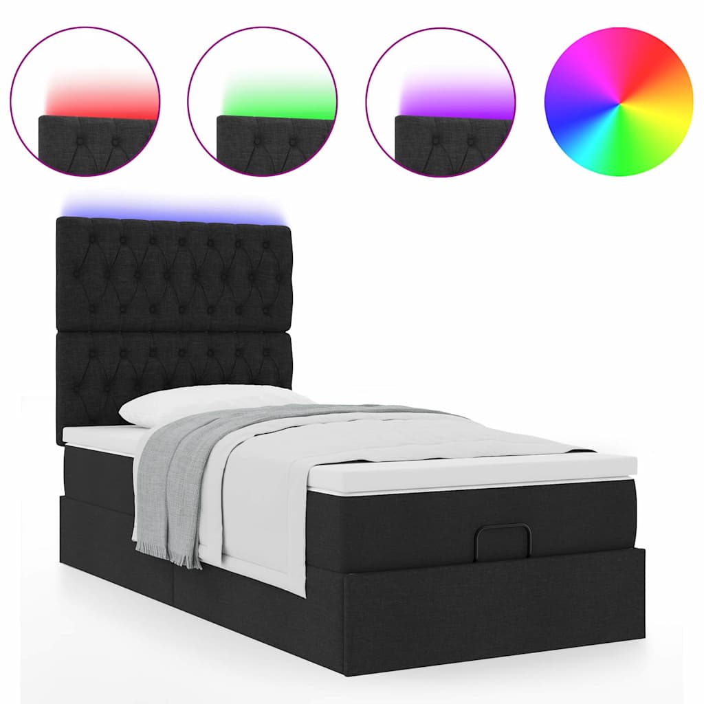 Struttura Letto Pouf con Materasso Nero 90x190 cm in Tessuto