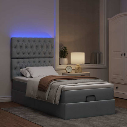 Pouf Letto con Materasso e LED Grigio Chiaro 90x200 cm Tessuto
