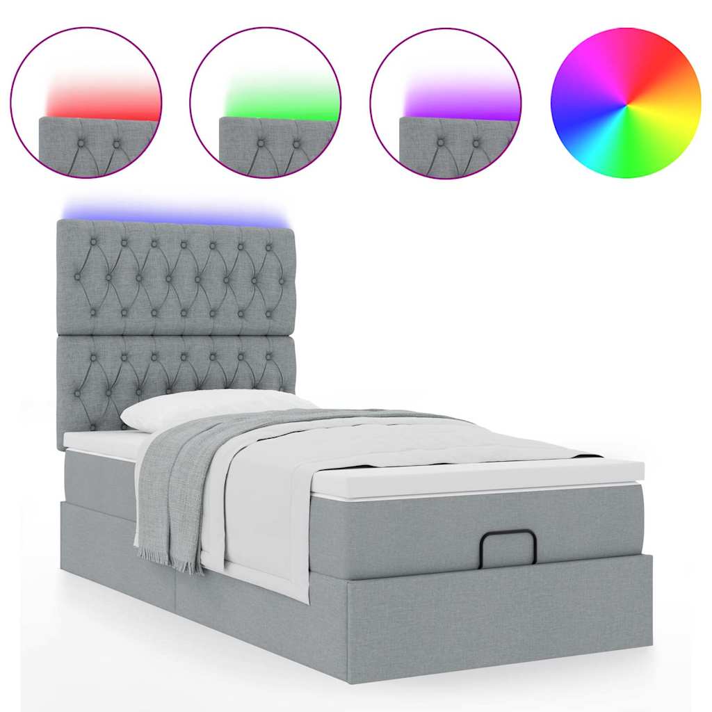Pouf Letto con Materasso e LED Grigio Chiaro 90x200 cm Tessuto