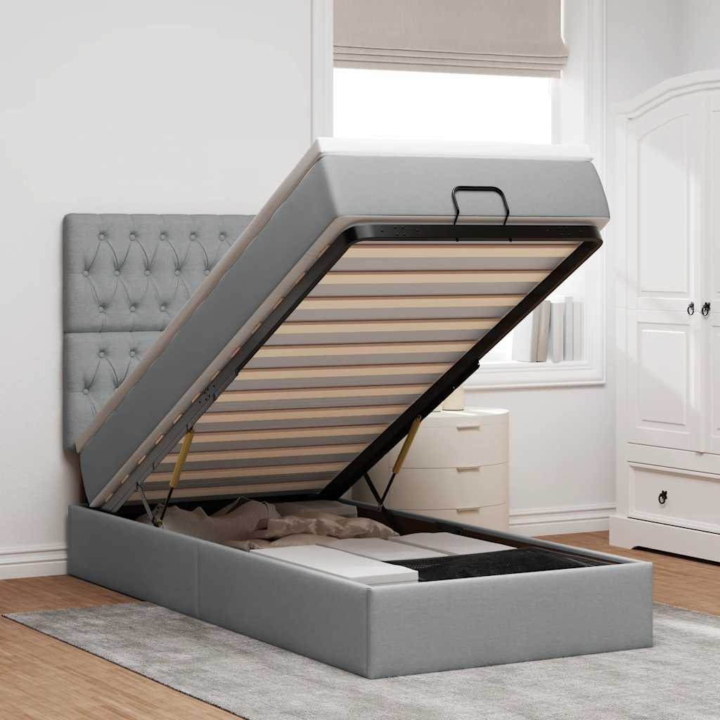 Pouf Letto con Materasso e LED Grigio Chiaro 90x200 cm Tessuto