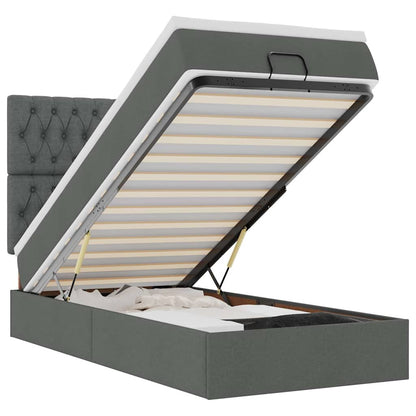 Pouf Letto con Materasso e LED Grigio Scuro 90x200 cm Tessuto