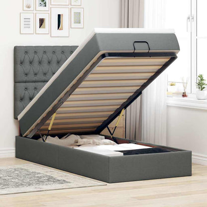 Pouf Letto con Materasso e LED Grigio Scuro 90x200 cm Tessuto