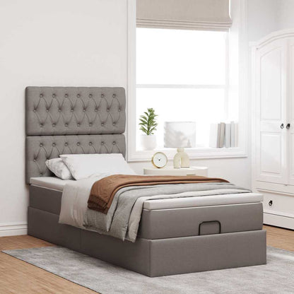 Pouf Letto con Materasso e LED Tortora 90x200 cm in Tessuto