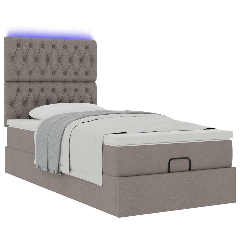 Pouf Letto con Materasso e LED Tortora 90x200 cm in Tessuto