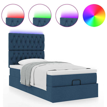 Pouf Letto con Materasso e LED Blu 90x200 cm in Tessuto