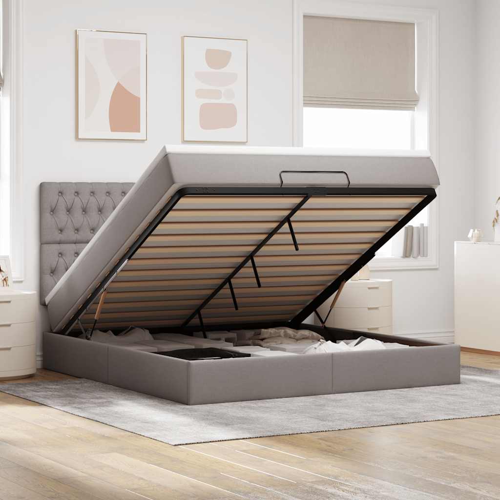 Struttura Letto Pouf con Materasso Tortora 180x200cm in Tessuto