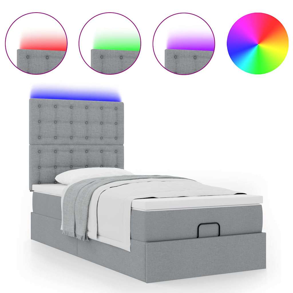 Pouf Letto con Materasso e LED Grigio Chiaro 80x200cm Tessuto