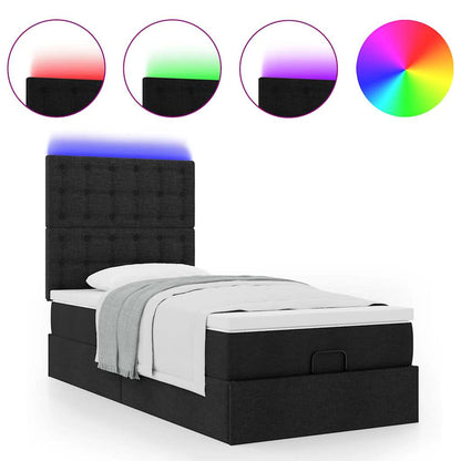 Pouf Letto con Materasso e LED Nero 80x200cm in Tessuto