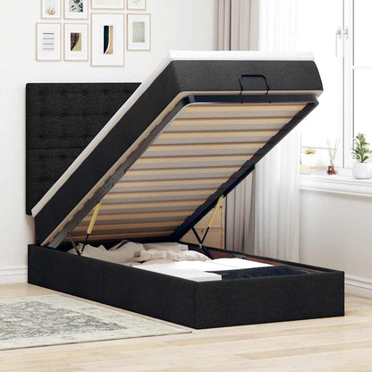 Pouf Letto con Materasso e LED Nero 80x200cm in Tessuto