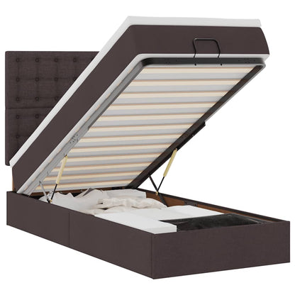 Pouf Letto con Materasso e LED Marrone Scuro 90x200 cm Tessuto