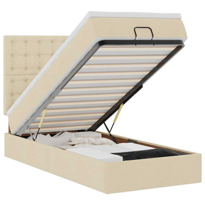 Pouf Letto con Materasso e LED Crema 90x200 cm in Tessuto