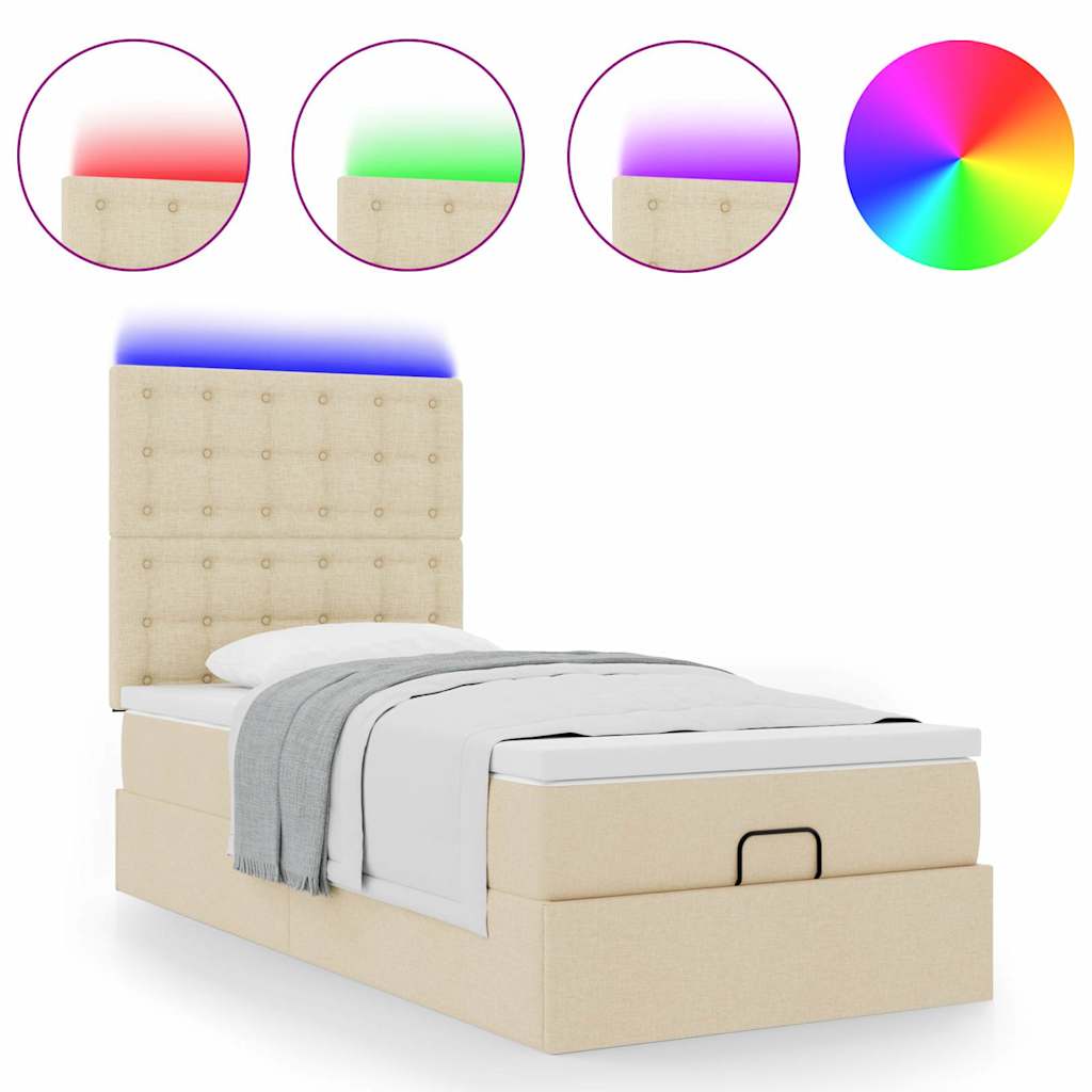 Struttura Letto Pouf con Materasso Crema 100x200 cm in Tessuto