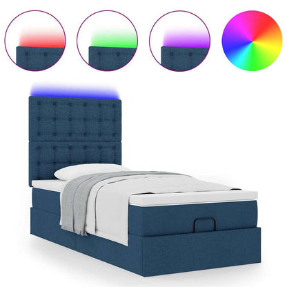 Pouf Letto con Materasso e LED Blu 100x200 cm in Tessuto