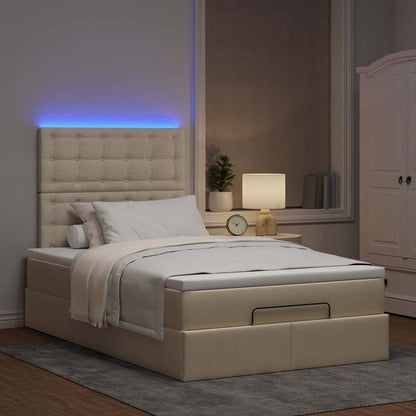 Struttura Letto Pouf con Materasso Crema 120x190 cm in Tessuto