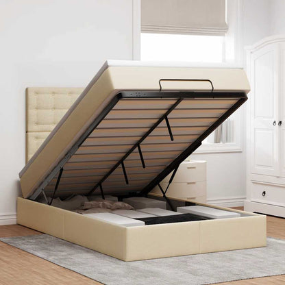 Struttura Letto Pouf con Materasso Crema 120x190 cm in Tessuto