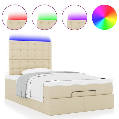 Struttura Letto Pouf con Materasso Crema 120x200 cm in Tessuto