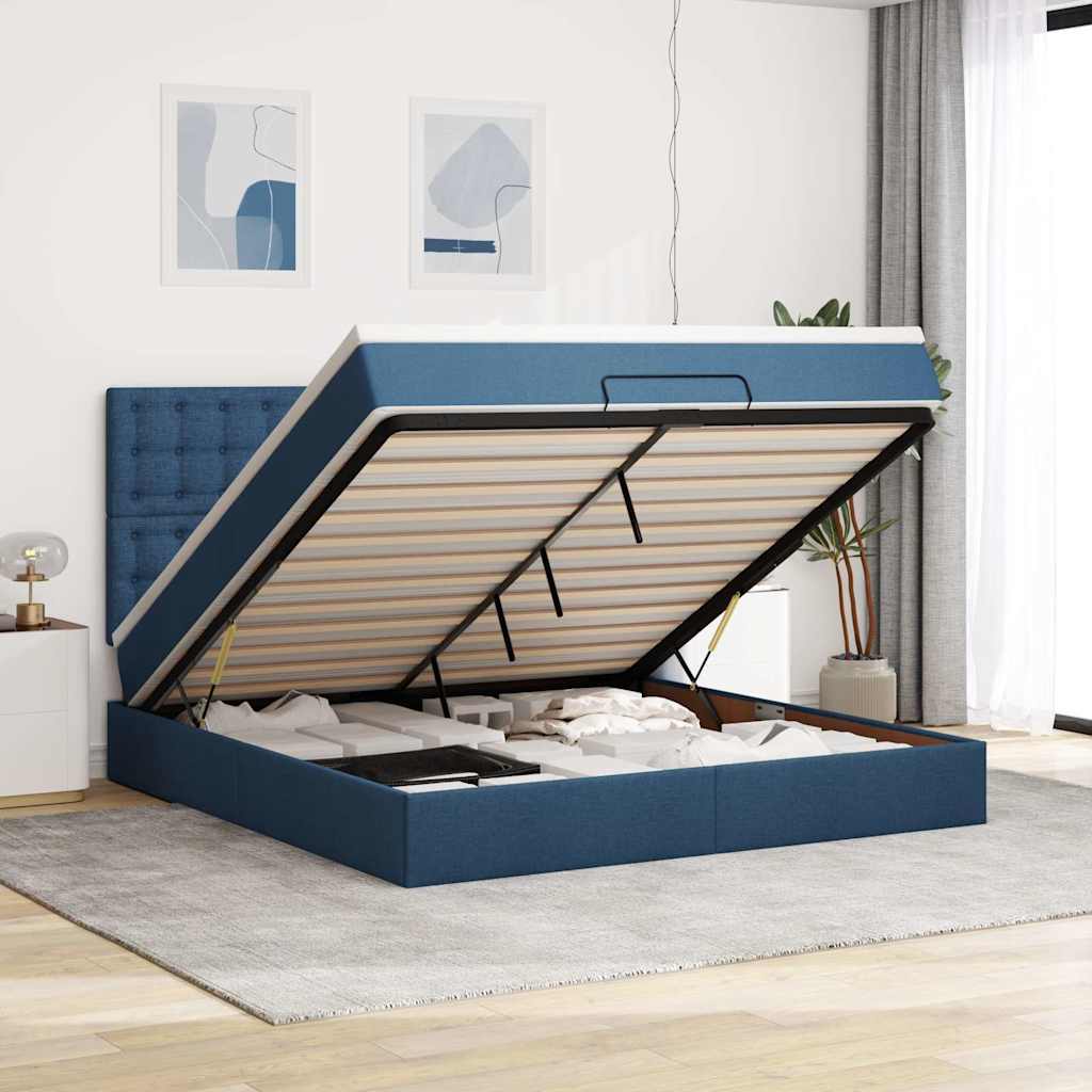 Struttura Letto Pouf con Materasso Blu 180x200cm in Tessuto